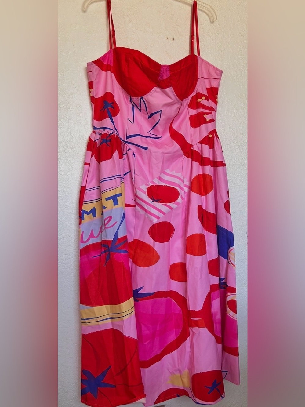 Colorful Pink & Red Printed 3X Sundress side pockets. - Picture 2 of 10
